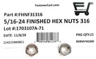  25  5 16-24 Finished Hex Nuts 316 Stainless Steel Fine Thread Unf Marine Grade
