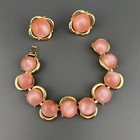 Vintage Coro Pink Moon Glow Thermoset Clip Earrings Bracelet Set Gold Tone 1950s