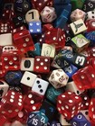 1lb 100 Mystery Dice Lot Vintage var Brands Shapes Designs Mixed Material - See