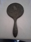 Vintage Heavy Antique  Silver Plated Vanity Hand Held Mirror