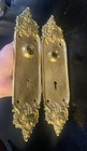 Vtg Pair Doorknob   Lock Back Plates Solid Brass Hardware Victorian Louis Style