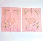 2 Vintage Pink Embroidered 1920s Flapper Girl Woman Cameo Squares Hat Garden Set
