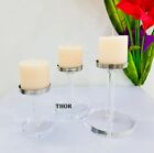 Set Of 3 Steel   Glass Pillar Candle Holder Centerpiece Handmade Home Decor