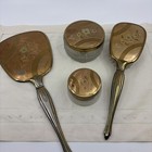 Vintage Art Nouveau Glass Metal Vanity Set 6-piece Rose Gold Floral