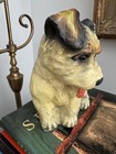 Vintage Chalkware Dog Scottish Terrier Glass Eyes 7 5    X 7 5    X 5 5    Primitive