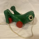 Rare Vintage Kouvalias Green Frog Grasshopper Wooden Greek Pull Toy Greece
