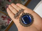 Vintage Retro Mid Century Modern Style Necklace Blue Glass Pendant Pin Combo