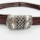 Vintage 90 s Brighton Brown Woven Leather Belt Silver Buckle Size Small Women s