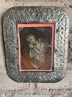 New Mexican Punched  Tin Frame With Painted Retablo