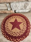 Primitive Style Round Rug 15 Inches Diameter Jute With Burgundy Color Star