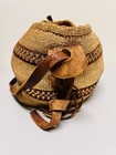 Vintage Sisal Kenyan Market Basket Bag Woven African Leather Handle