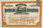 Western New York Pennsylvania Railway 1895 Stock Certificate Train Scene Orange