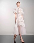 Self Portrait Ladies Gladiolus Embroidered Collared Bell Sleeve Belt Maxi Dress