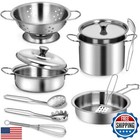 12pcs Kids Pots And Pans Playset  Pretend Play Kitchen Set Toy Stainless Stee