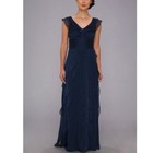 Adrianna Papell Navy Chiffon Ruffle Gown Maxi Tiered Dress Women 16 Formal