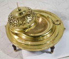 Vintage Moorish Footed   Pierced Brass Buffet Serving Dish With Spoon