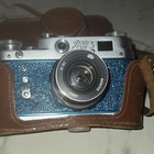 Fed Fed 3 Blue Silver Vintage Rangefinder Camera Made In Ussr With Brown Case