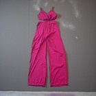 Hot Pink Cutout Wide Leg Jumpsuit Womens S Satin Silky V Neck Statement Romper