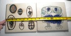 2 Vtg Bennington Pottery Trivets 8  Tiles  1585 Eggs chicks    1536 Grumpy Owl