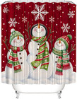 4 Pcs Christmas Snowman Shower Curtain Set With Rugs For Bathroom