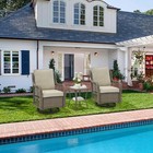 3-piece Patio Set Outdoor W  Swivel Rocking Chairs Wicker Bistro Set Glass Table