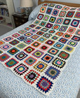 Afghan Granny Square Throw Blanket White With Multi Color 64 x 45  Roseanne Vtg