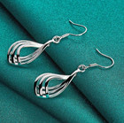 1   pair Sterling Silver Wavy Drop Earrings     Elegant Twist Charm For Women - New