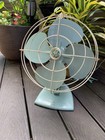 Vintage 1950s General Electric Metal Table Fan Aqua White Works Oscillating