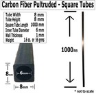  2  8mm X 8mm X 1000mm - Pultruded Carbon Fiber - Square Tube-round Center-   