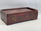 Antique Red Paint Decorated Dovetailed Slide Lid Box Primitive 1800s Folk Art   