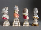 1800s Antique French Porcelain Set Of 4 Monarchs Busts  Portraits By Edme Samson