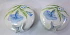 Lot Of 2 Vintage Japan Blue Floral 3d Butterfly Round Trinket Vanity Boxes Nib