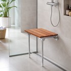 Foldable 21 5  Teak Wood Shower Seat Bench With Supporting Legs Wall Mounted