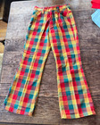 Original Vintage 1970 s Plaid Yolk Back Denim Bell Bottom Jeans Waist   24 