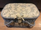 Vintage Sewing Basket Tapestry wicker Filled With Sewing Supplies buttons