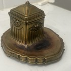 Vintage Antique Jennings Bros Brass Bronze Inkwell 3097 With Cobalt Glass Insert