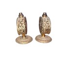 Vintage Vanity Ornate Gold Tone Metal Filigree Perfume Bottle Dauber Ormulu Set