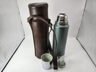 Vintage Aladdin Stanley A-944c 1 Quart Thermos Green Hammertone Leather Case