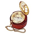 Beautiful Brass Sundial Compass With Brown Leather Case   Chain   Push Open C   
