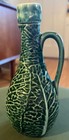 Vintage Green Majolica Cruet Bottle With Stopper     Portugal     Textured Leaf