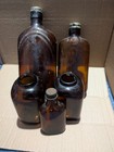 Lot Of 9 Vintage Antique Amber Brown Glass Medicine Apothecary Bottles Embossed