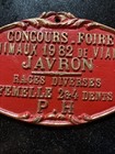 1932 French Agricultural Award Plaque Vianne Fair Sheep Prize Red Gilt