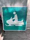 Vtg Snowmobile Crossing Retired Dealer Metal Sign Green White Sled Michigan