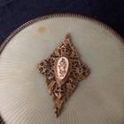 Vintage Art Deco Hollywood Regency Brass Filigree Vanity Powder Glass Trinket 
