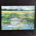 Aceo Atc Painting Print Abstract Marsh Seascape Art Trading Card Signed