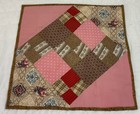 Vintage Antique Patchwork Quilt Table Topper  Nine Patch  Four Patch  Brown