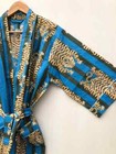Indian Tiger Printed 100  Cotton Robe Long Kimono Sleepwear Night Kimono Dress