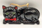 Shafford Black Cat Utensils Rack Pierced Spoon Ladle Funnel Red Bow Green Eyes