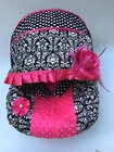 Baby Car Seat Cover Canopy Cover Set Fit Most Seat Black White Damask dots Print
