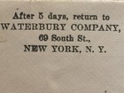 1906  Waterbury Company  New York  Ny  Us Advertising Cover scotts  U396 Stamp 
